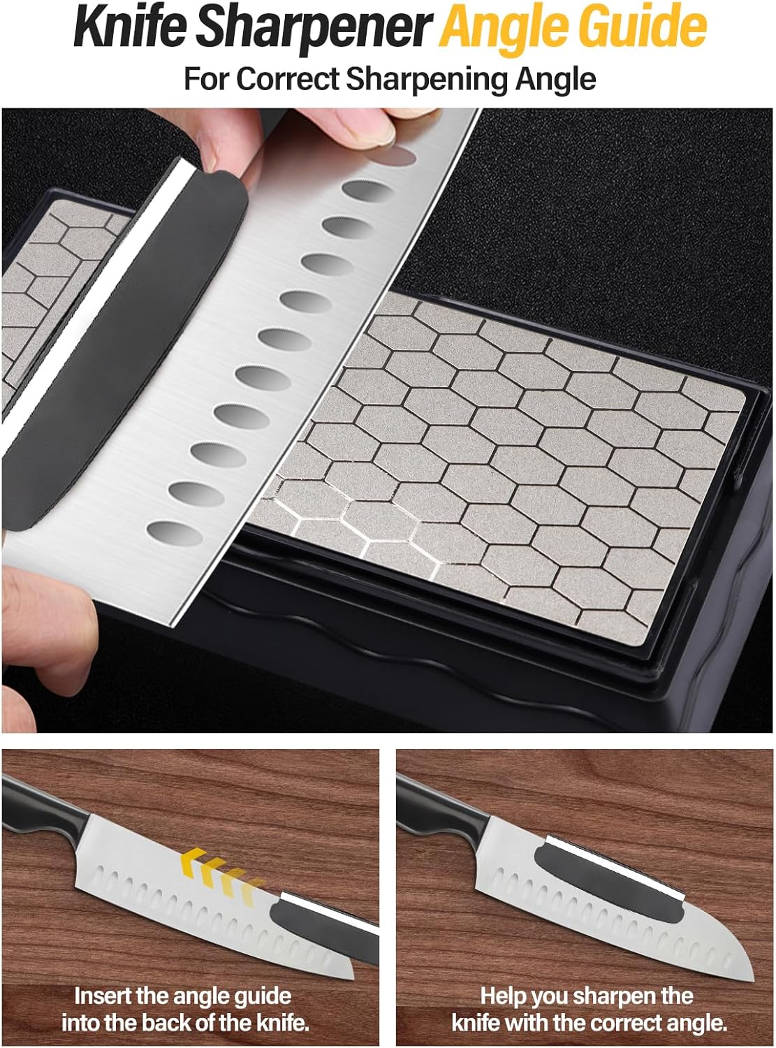 Diamond Sharpening Stones with Honing Guide, Kalolary Knife Sharpener Stone with Non-Slip Base for Chisels Planes Sharpening Stone Set Fine/Coarse Diamond Sharpening Plate with Angle Guide (600/1200)