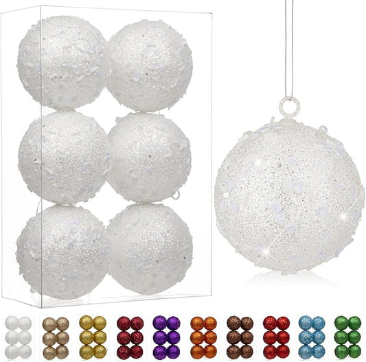 3.15" Large Christmas Balls Ornaments 6 Pcs Shatterproof Big White Christmas Ornaments for Xmas Tree Bulk Glitter Big Xmas Tree Ornament for Trees Halloween Holiday Wedding Party Decoration