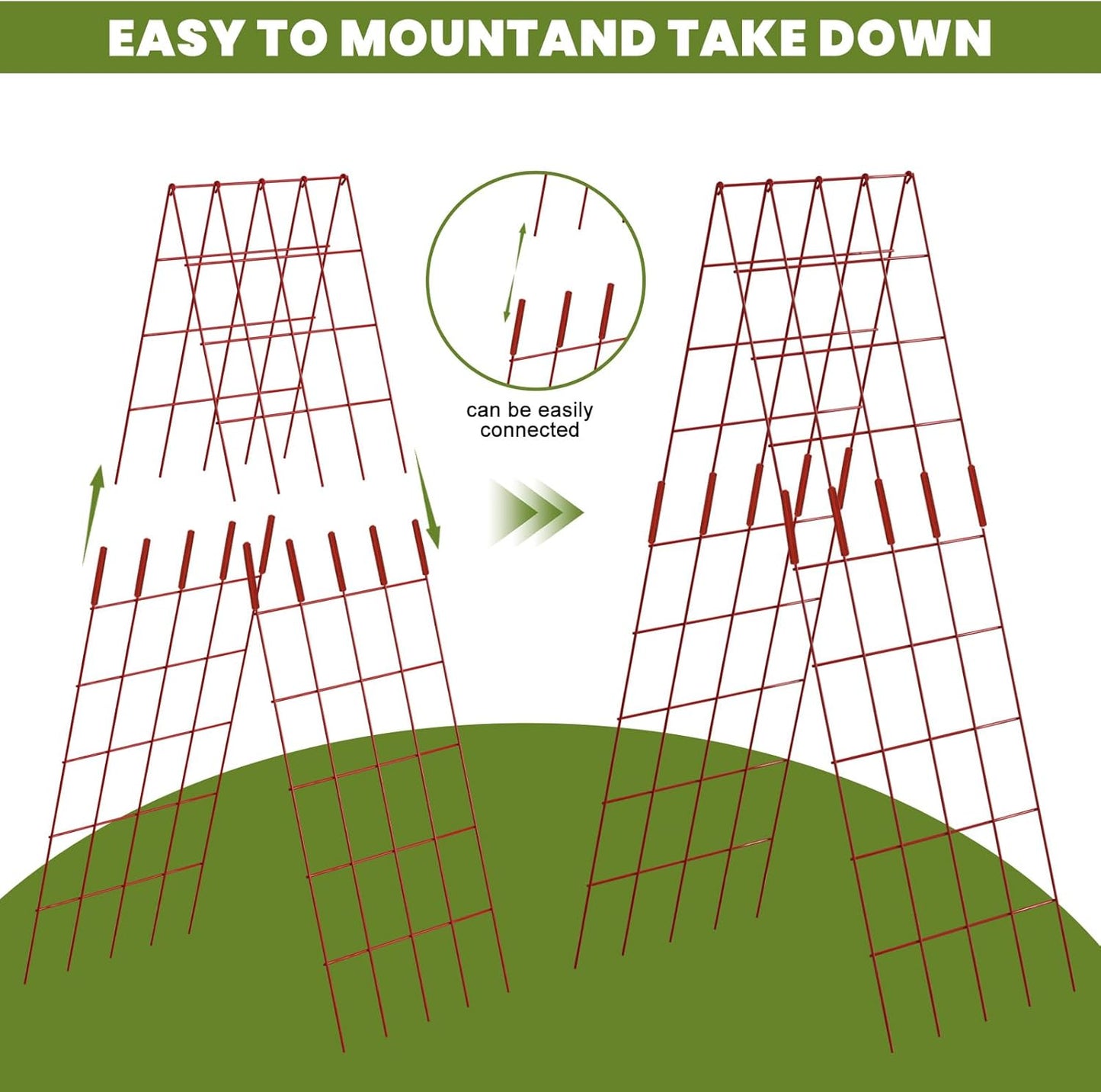 Cucumber Trellis 2 Pack, 59" H Foldable A-Frame Garden Trellis for Raised Bed Garden Grow Support with Plant Support Clips, Twist Ties for Cucumber,Tomato, Climbing Plants and Flowers