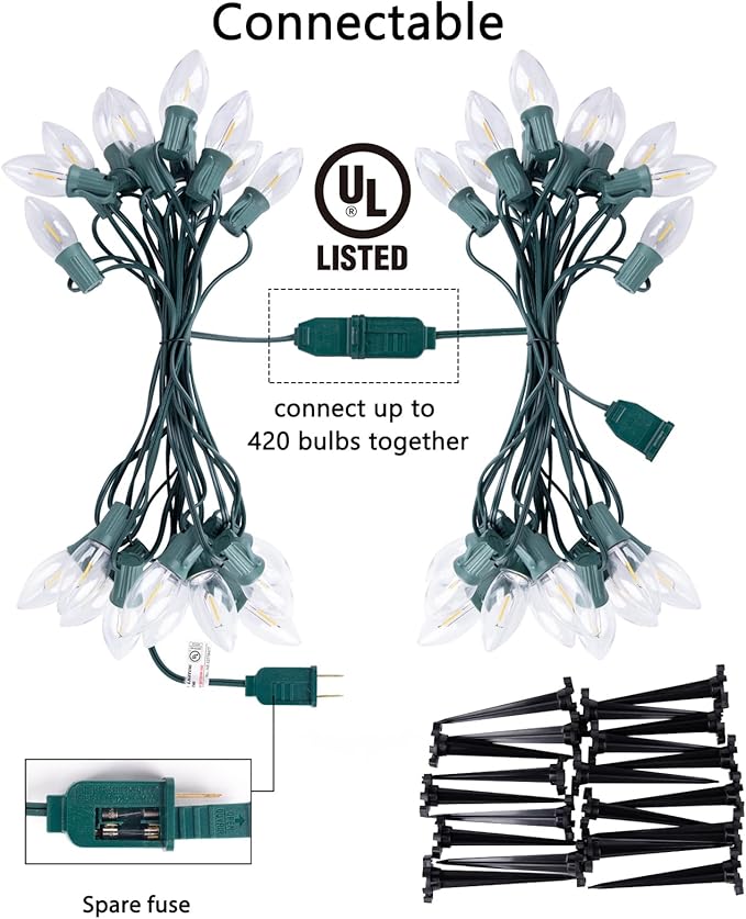 Brightown C9 Christmas Lights Outdoor, 4 Packs Total 103 Ft Christmas Pathway Lights with 80 LED Bulbs and Stakes, Connectable Outdoor Christmas Decorations Yard Walkway Sidewalk Holiday, Multicolor