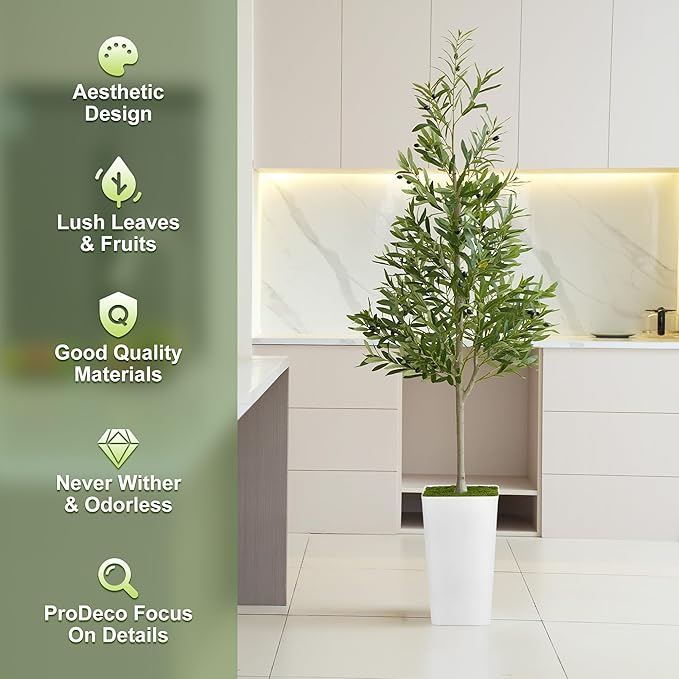 Artificial Olive Tree 6ft - Realistic Tall Fake Plants for Office Living Room Bedroom Home Decor Indoor - Faux Floor Green Silk House Corner Large Potted Plants
