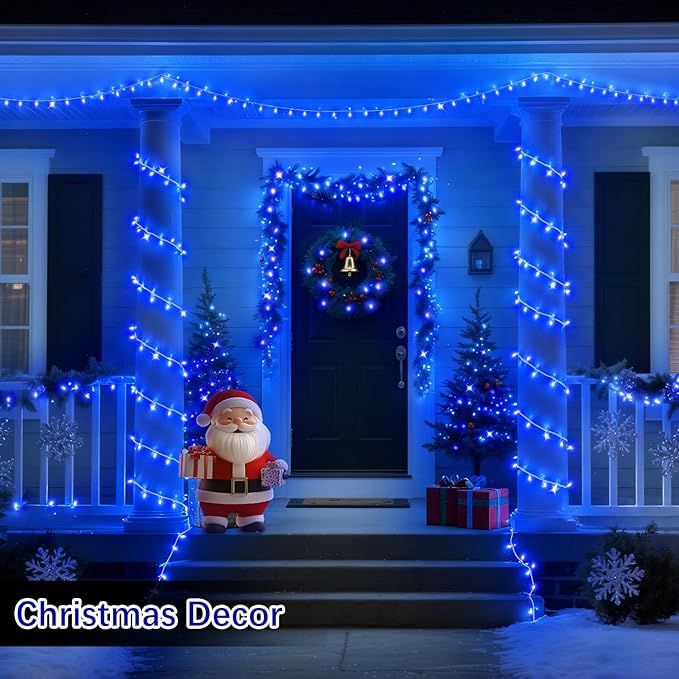 JXLEDAYY 200 FT 500 LED Christmas Lights Outdoor Fairy Lights Plug in Extra Long String Lights Clear Wire Waterproof 8 Modes Timer for Outside House Tree Garden Yard Wedding Party Decorations-Blue