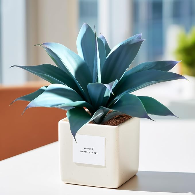 Artificial Agave Faux Agave 14.2In Fake Greenery Outdoor Artificial Plant Fake Plant for Indoor Home Decoration Plastic Plant Outdoor Decoration Front Porch Decor Simulation Plants Blue，2Pack
