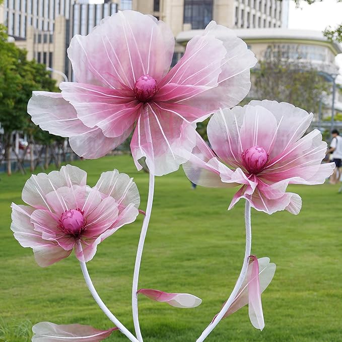 Giant Flowers for Decoration,3-Head Large Artificial Silk Flower with Standing Stems and Base for Party Banquet Wedding Reception Background Decor Home Decor (Red Gradient)