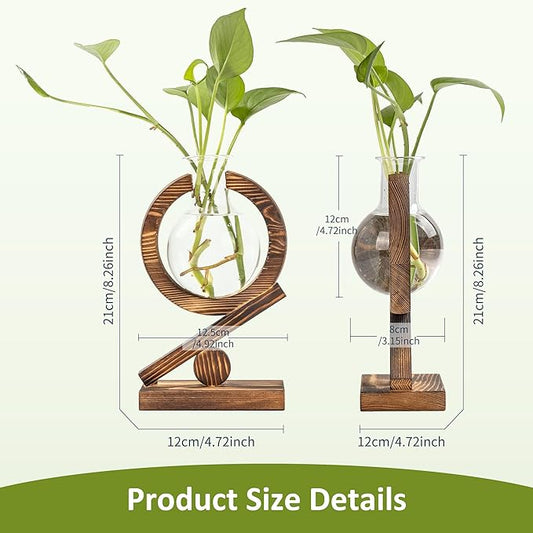 Plant Propagation Station,Plant Terrarium with Wooden Stand,Air Planter Bulb Glass Vase Holder Table Top Decor,Birthday Gifts for Home Office Garden Boho Desk Decor (Natural Wood Color)