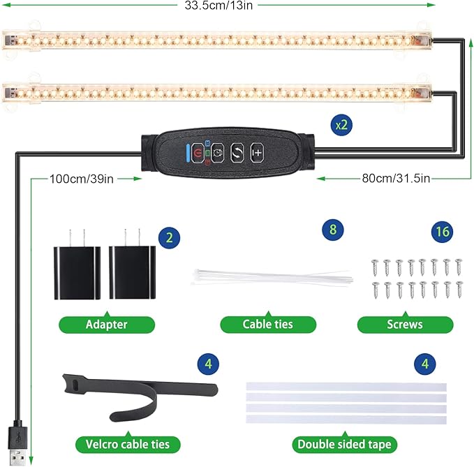 13 Inches LED Grow Light Strips, Grow Lights Match The Flower Stand for Indoor Plants，Full Spectrum 3500K Plant Lamp with 3/9/12H Timer, 10 Dimmable Levels for Seedling Succulent, 2 Head 2 Pack