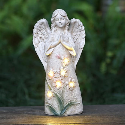 Garden Angel Statues Outdoor Decor 9.6 inches 6 LED Lights Solar Outdoor Sculptures for Outside Yard Art Patio Balcony Front Lawn Ornaments Gifts for Mom Grandma Women