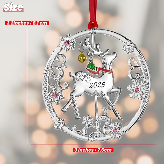 Christmas Tree - 2025 Rotation Reindeer Hanging Ornaments Pendant of Car Charm Holiday Keepsake Gift Home Decor (Reindeer Silver (2025))