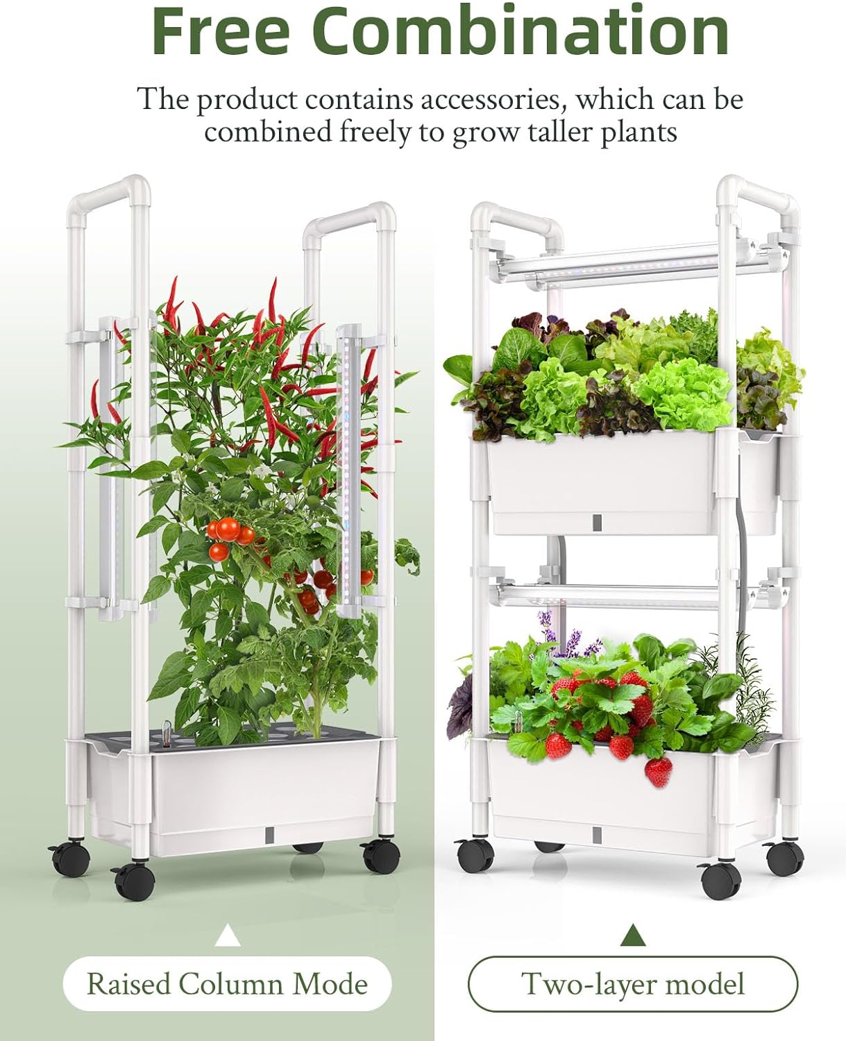 Hydroponics Growing System,AOONEG 28Pods Indoor Herb Garden with LED Grow Light,Hydroponics Growing System Kit with Automatic Timer,Pump System,Adjustable Height (No Seed,Glossy White, 2Layer-28Pods)