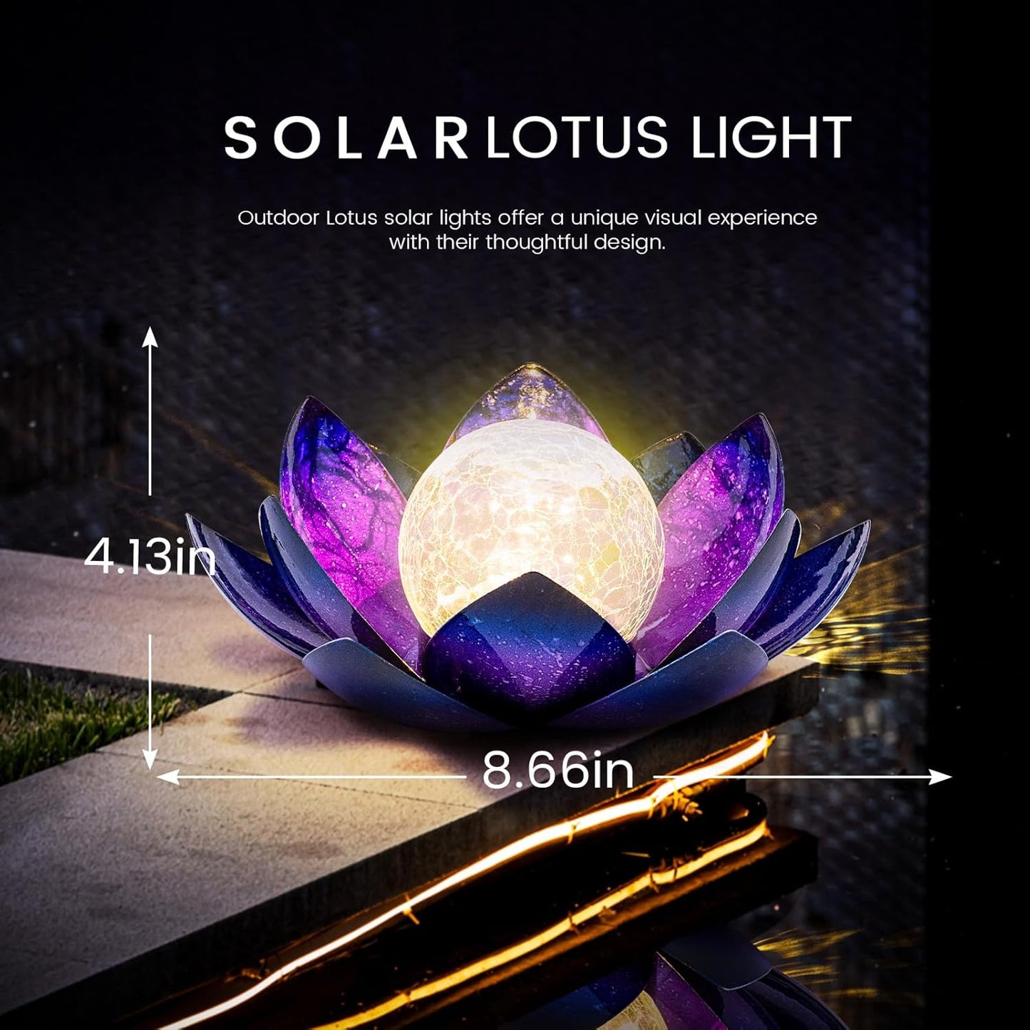 Huaxu Solar Lights for Outdoor Decor, Purple Lotus Flower Light, Waterproof LED Crackle Globe Glass Lamp for Garden, Patio, Yard, Porch, Pathway, Ground, Tabletop Christmas Gifts for Mom,Women