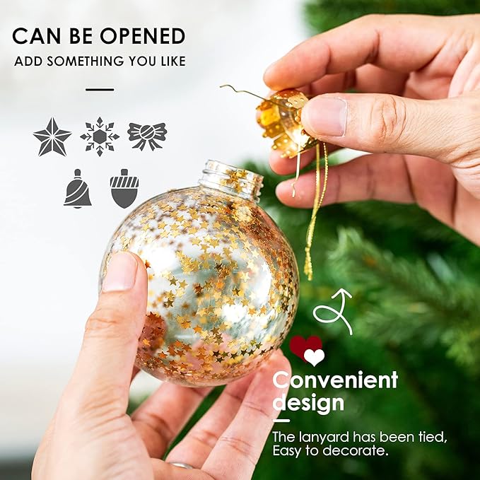 Christmas Ornaments Ball Set-Shatterproof Clear Plastic Decorative Baubles for Xmas Tree House Holiday Wedding Party Decoration,20pcs Gold
