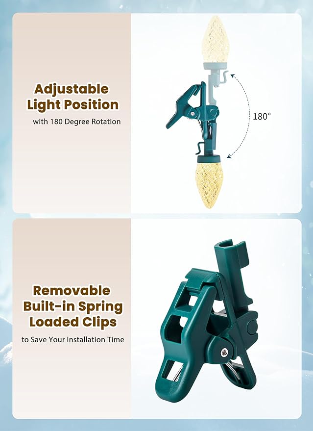 C9 68Ft Led Christmas String Lights 100 LED with Quick Clips Outdoor Waterproof Strawberry Lights, Commercial Grade Extendable for Indoor Outside Roofline Patio Home Xmas Decoration, Warm White