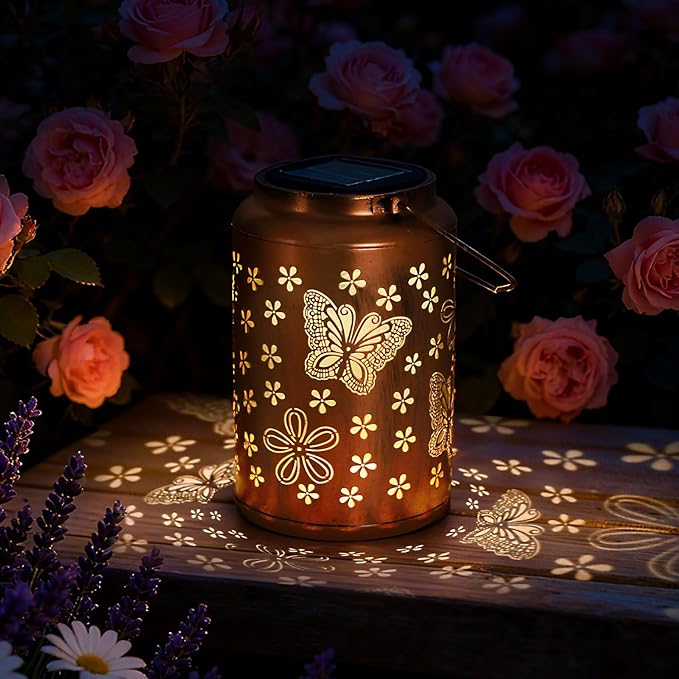 Gifts for Women Men Mom - 2 Pack Butterfly Solar Lights Outdoor Garden Decor for Outside, Butterflies Solar Lantern Outdoor Waterproof for Outdoor Decor