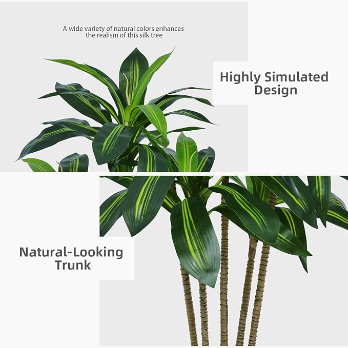 Artificial Dracaena Tree 5FT - Faux Tree with Black Tall Planter - Fake Tropical Yucca Floor Plant Potted - Artificial Silk Tree for Home Office Living Room Decor Indoor