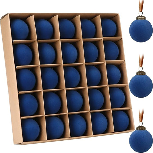 Sea Team 25-Pack Flocked Velvet Christmas Tree Ball Ornaments Set, Hanging Velour Baubles, Shatterproof Plastic Decorations for Xmas Tree, Wreath, Garland, 60mm/2.36 Inches, Royal Blue
