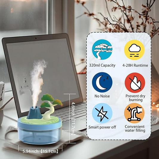 Cute Mini Humidifier 320mL Cool Mist Humidifie mute with 2 Mist Modes, for Home/Nursery/Office, Portable Mini Air Moisturizer,rechargeable mini humidifier(Blue)