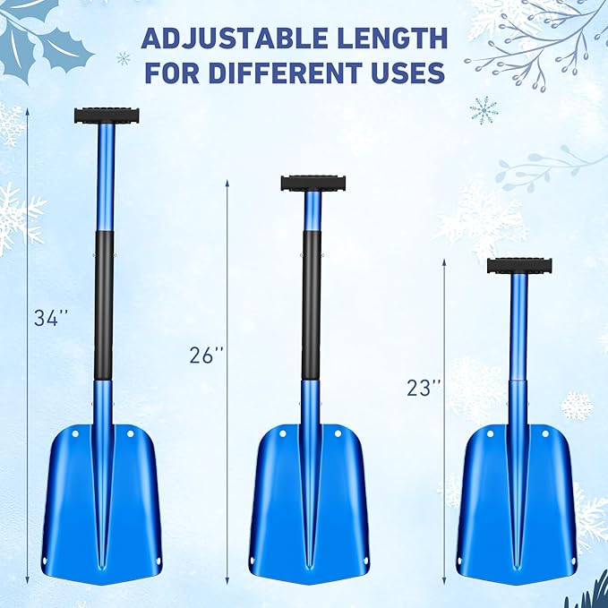 Gisafai 1 Pcs 34'' Detachable Emergency Snow Shovel for Car Aluminum Extendable Collapsible Snow Shovel Emergency Car Cleaning Equipment Suitable for Truck SUV Van Camp Outdoor (Blue)