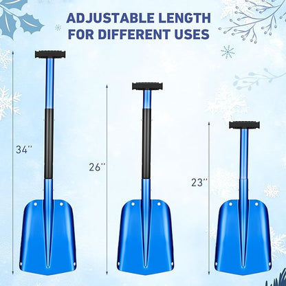 Gisafai 1 Pcs 34'' Detachable Emergency Snow Shovel for Car Aluminum Extendable Collapsible Snow Shovel Emergency Car Cleaning Equipment Suitable for Truck SUV Van Camp Outdoor (Blue)