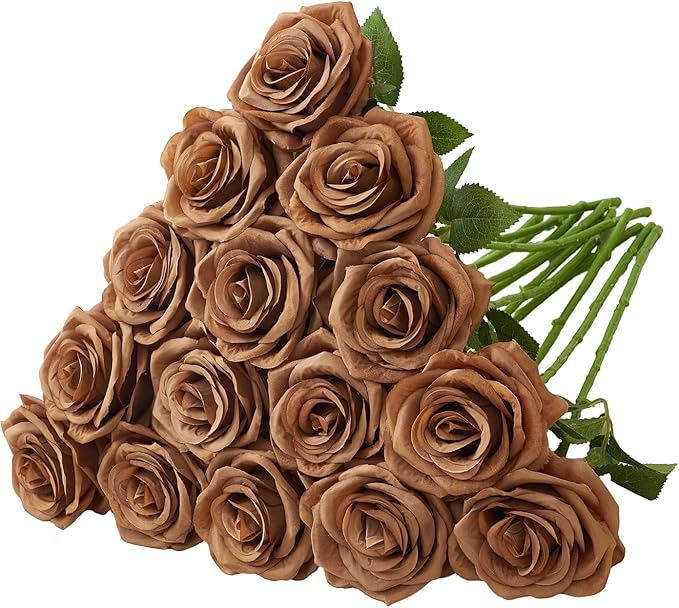 15pcs Fake Roses Artificial Silk Flowers Faux Rose Flower Long Stems Bouquet for Arrangement Wedding Centerpiece Party Home Kitchen Decor