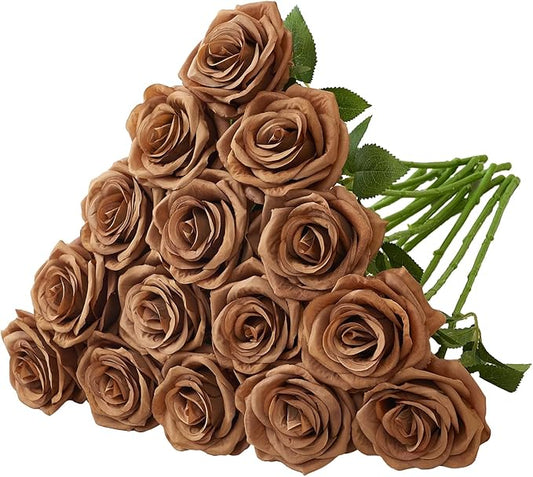 15pcs Fake Roses Artificial Silk Flowers Faux Rose Flower Long Stems Bouquet for Arrangement Wedding Centerpiece Party Home Kitchen Decor