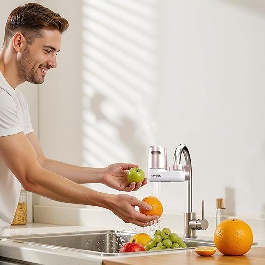 ANGEL CF30 Water Filter for Sink Faucet, Faucet Mount Water Filtration System, Reduces 98% Chlorine, Lead & Rust, SGS Tested, Easy Install, 350 Gallons Long-Lasting for Kitchen & Bathroom (Rose Gold)