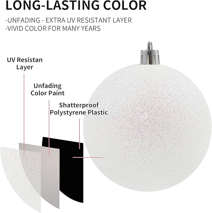 LANGXUN 36pcs White Christmas Tree Decorations Balls, Bolas De Navidad, 2025 Christmas Decor, Indoor Outdoor Shatterproof Christmas Ornaments, Xmars Party Wedding Suppiles