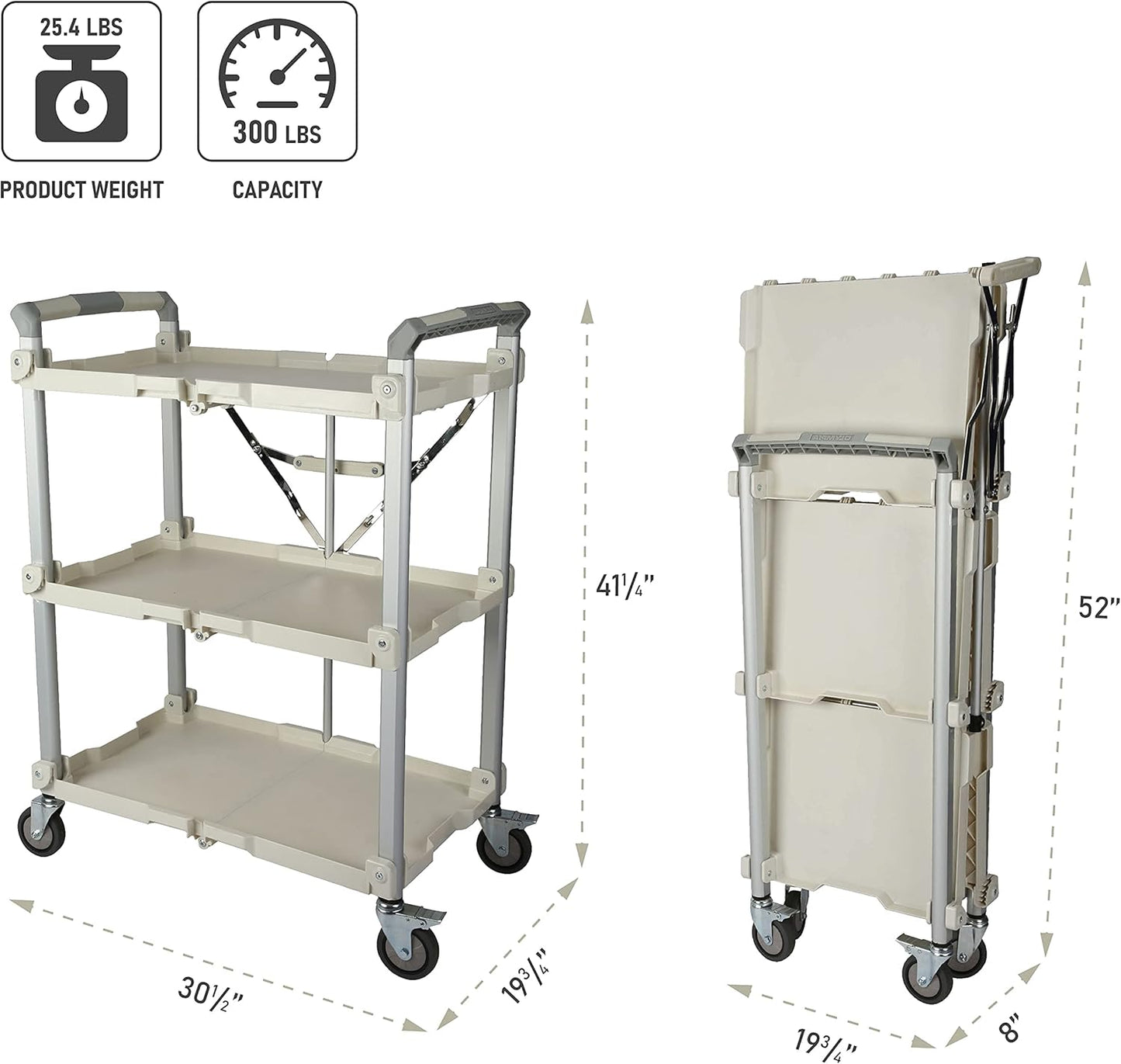 Olympia Tools 89-355 Pack N Roll Collapsible Service Cart, XL, 300LB Capacity, White