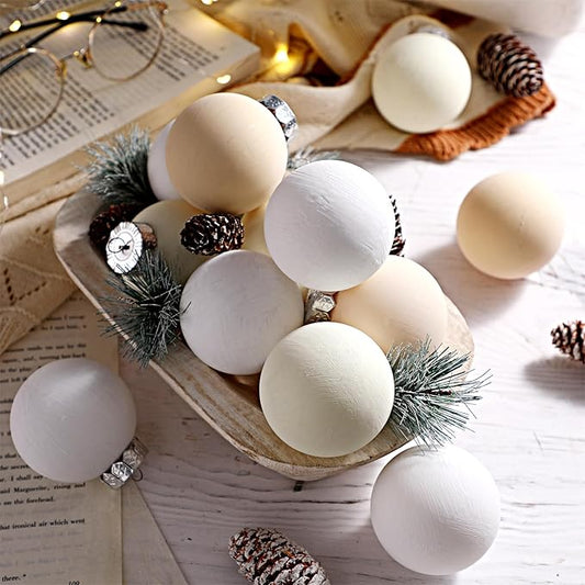 12 Pcs Neutral Matte Christmas Ball Ornaments 2.4 Inch Rustic Boho White Cream Beige Xmas Bulbs Ornament Vintage Xmas Baubles Modern Christmas Decor for Tree Farmhouse Holiday Decor