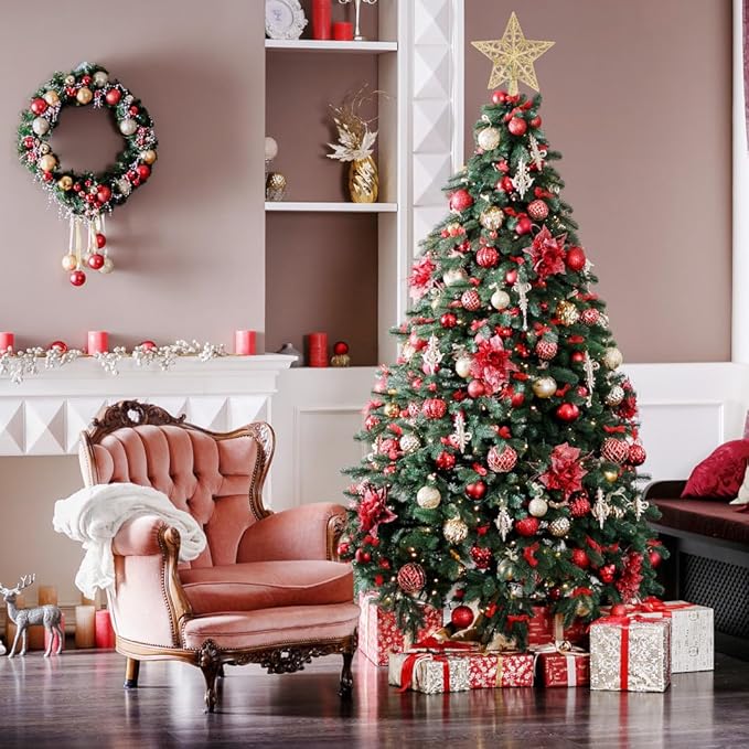 KTKDE 4ft Premium Spruce Artificial Holiday Christmas Tree for Home, Office,Party Decoration w/ 450 Branch Tips1pcs Tree top Star 1 Set LED Battery Box Light String