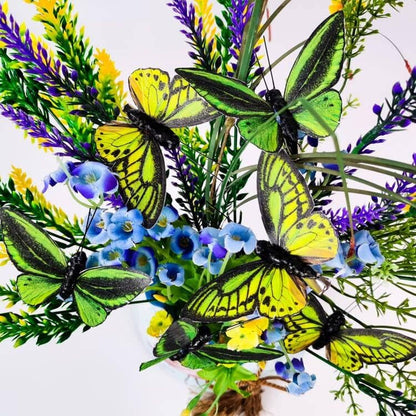 Berfutall- Feather Butterfly Decorations Set of 6 Vibrant Multi Colored Craft Butterflies on Clip .Party Spring Home Decor Floral Pics.St.Patrick'sDay