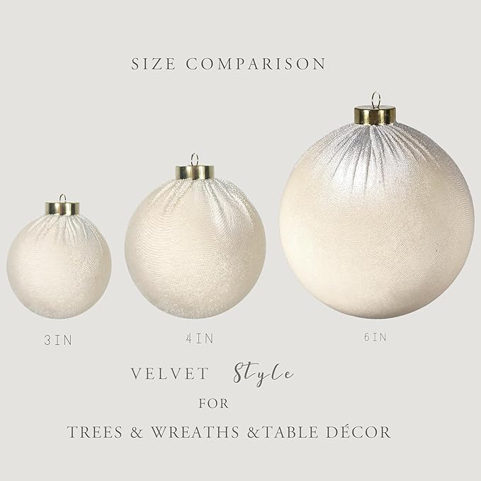 12PCS Velvet Christmas Ornaments Set – 4 Inch Large Flocked Shatterproof Baubles for Xmas Tree Decoration, Hanging Ornaments for Holiday & Home Décor (Brown, White, 4 Inch / 10 cm)