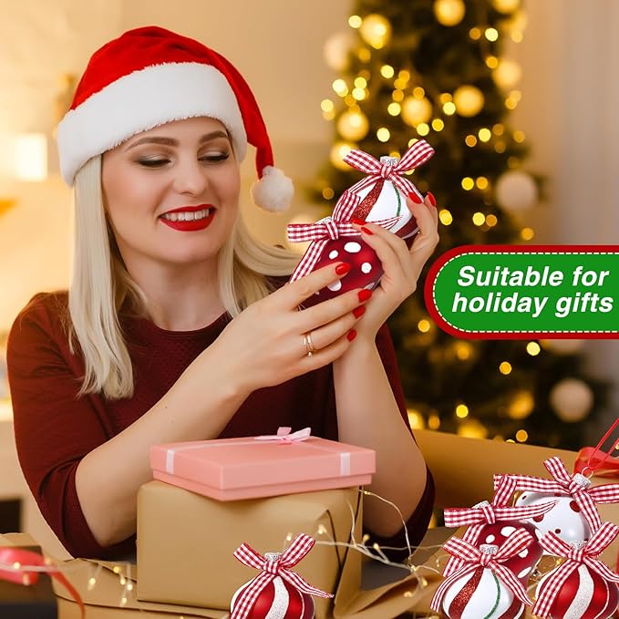 Syhood 24 Pcs Christmas Tree Ornaments, Christmas Ball Decorations Set, Shatterproof Baubles Xmas Tree Hanging Decor, Peppermint Candy Ball Red White Green Stripes Party Holiday(Classic,2.36 Inches)