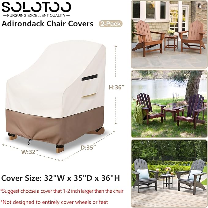 Adirondack Chair Covers Waterproof Patio Furniture Covers, 32W x 35D x 36H Inches Outdoor Chair Cover 2 Pack (Beige)