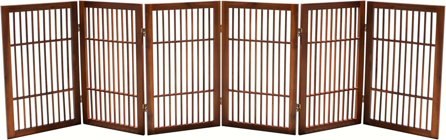 Pet Dog Gate Strong and Durable Freestanding Folding Acacia Hardwood Portable Wooden Fence Indoors or Outdoors by Urnporium (Brown Pet Gate, 6 Panel 30" Tall)