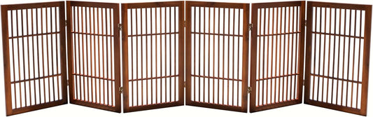 Pet Dog Gate Strong and Durable Freestanding Folding Acacia Hardwood Portable Wooden Fence Indoors or Outdoors by Urnporium (Brown Pet Gate, 6 Panel 30" Tall)