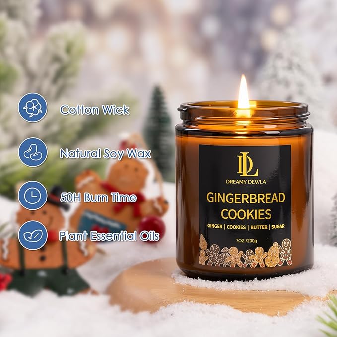 Winter Candle Set, Candles for Home Scented, 4 Pack Soy Candles for Holiday, Holiday Candle Gifts for Women Men, Winter Scents of Gingerbread Cookies/Apple & Cinnamon/Coffee Latte/Pine & Cedarwood