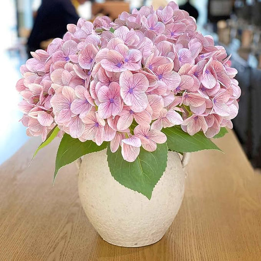 4PCS Ash Purple Hydrangea Artificial Flowers，Real Touch 23 inch Latex Fall Hydrangeas with Long Stems & Leaves for Centerpieces Tables