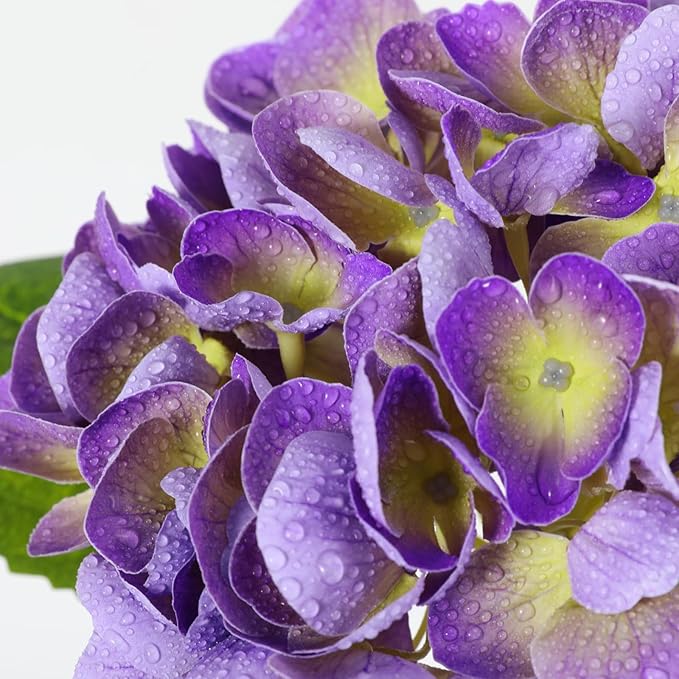 Nubry 22.44In Purple Hydrangea Artificial Flowers,4Pcs Latex Faux Real Touch Large Hydrangea Flowers with Long Stems & Leaves for Home Office Decor Wedding Party Arrangements(Purple)