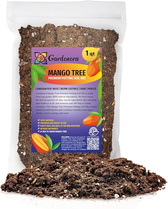 Gardenera Premium Mango Tree Potting Mix - Crafted for Lush Growth and Abundant Mangoes - 1 Quart