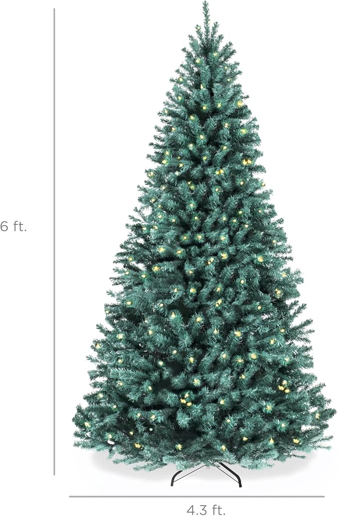 Best Choice Products 6ft Pre-Lit Blue Spruce Christmas Tree, Artificial Full Hinged Decor, Holiday Decoration w/ 250 Warm White Incandescent Lights, 900 Tips, Foldable Metal Base