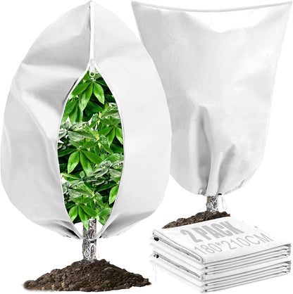 Winter Plant Covers Freeze Protection with Zipper Drawstring, 2 Pack 70.8" X 82.6" Tree Covers for Winter Cold Weather Large Frost Blankets Shrub Jacket for Outdoor Plants Tree Covers Bags
