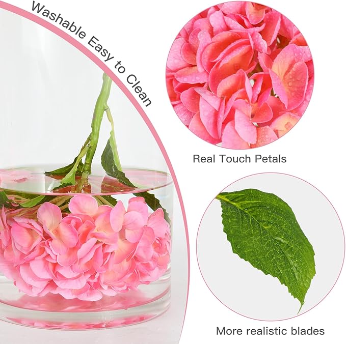 Nubry 22.44In Pink Hydrangea Artificial Flowers,4Pcs Latex Faux Real Touch Large Hydrangea Flowers with Long Stems & Leaves for Home Office Decor Wedding Party Arrangements(Pink)