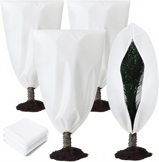 4 Pcs Plant Covers Freeze Protection 2 Size 47" x 32" and 71" x 47" Reusable Plant Protector with Zipper and Drawstring, Winter Bush Covers Freeze Protection from Cold Sun Frost Wind(White)