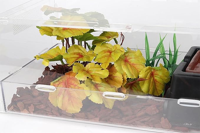 Reptile Plants for Terrarium, Ball Python Tank Decor Accessories fit Bearded Dragon Crested Leopard Gecko Lizard Chameleon Snake Frog Tortoise Hermit Crab - Fake Heuchera Micrantha Yellow
