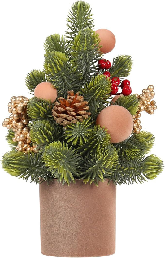 SY Super Bang Small Christmas Tree, 12Inch Artificial Light Coffee Velvet Ball Berry Mini Tabletop Tree Christmas Decorations, for Home Party Thankgivings Xmas Indoor Decor.