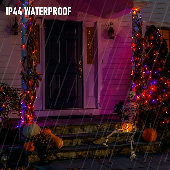 NEROSUN Halloween Mini String Lights, 2 Pack Total 100 LED 32 FT Waterproof Battery Operated Fairy Lights with 8 Modes, Halloween Decorations for Indoor Outdoor Garden Party Decor (Purple & Orange)