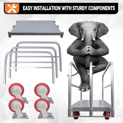 Steel Panel Truck Cart, Platform Truck, Heavy Duty Lumber Drywall Dolly, Flatbed with 2500 lbs Capacity and 4 Swivel Casters, 36x24inch Steel Board with 3 Side Handrails