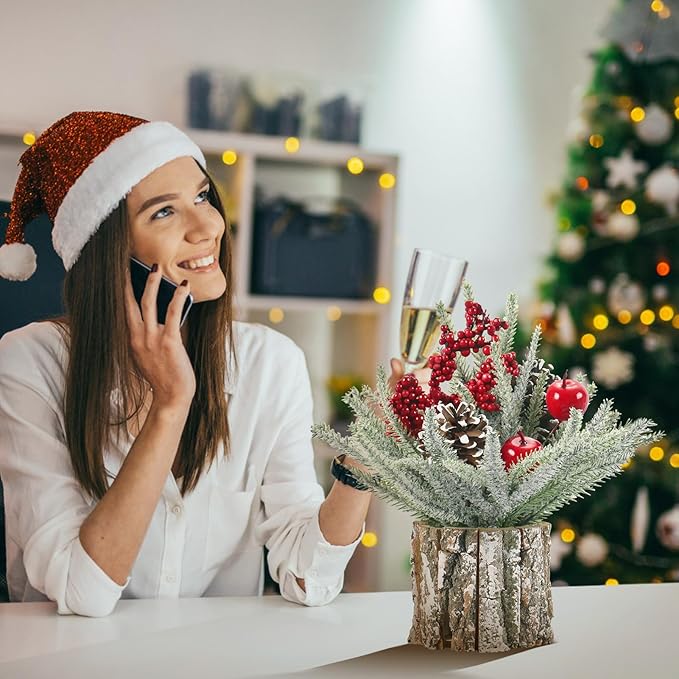 Super Holiday Small Christmas Tree, Artificial Mini Tabletop Christmas Tree Decorations Include Apple/Berry/Pinecone, for Home Party Thankgivings Christmas Decor, Indoor 13.7 Inch