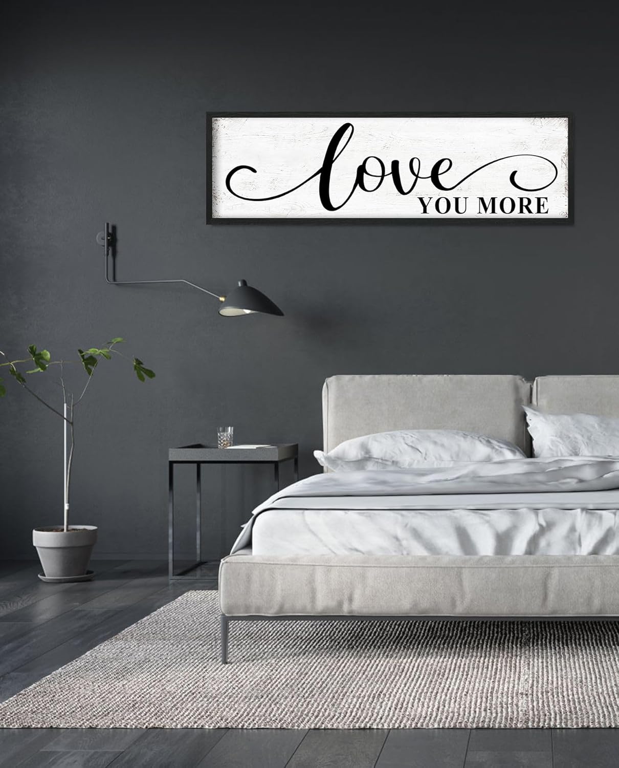 Love You More Sign Wall Decor: Bedroom Wall Art Decor Above Bed Modern Farmhouse Rustic Family Wall Signs Framed Hanging Wall Plaques Home Decor for Living Room Master Bedroom 12" x 40"