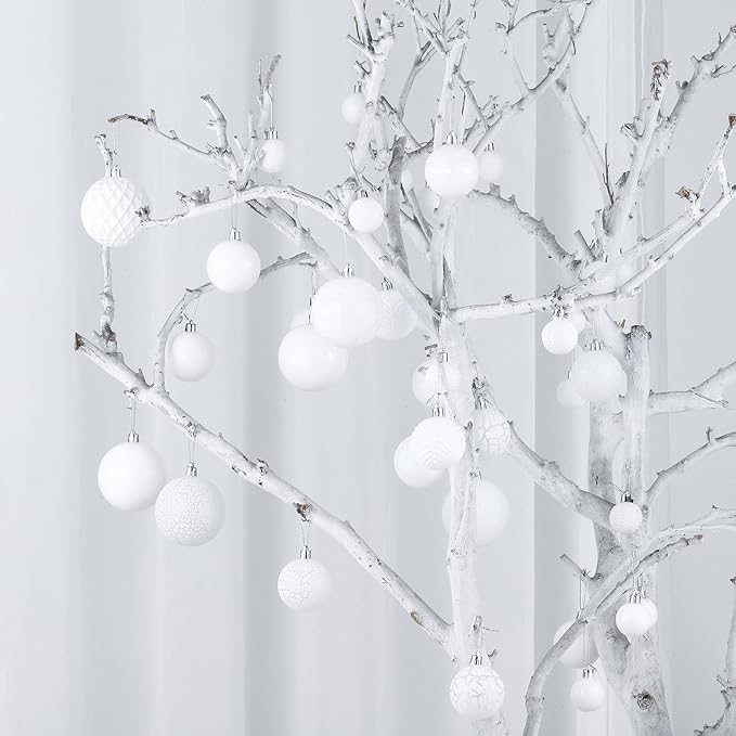 LANGXUN 36pcs White Christmas Tree Decorations Balls, Bolas De Navidad, 2025 Christmas Decor, Indoor Outdoor Shatterproof Christmas Ornaments, Xmars Party Wedding Suppiles